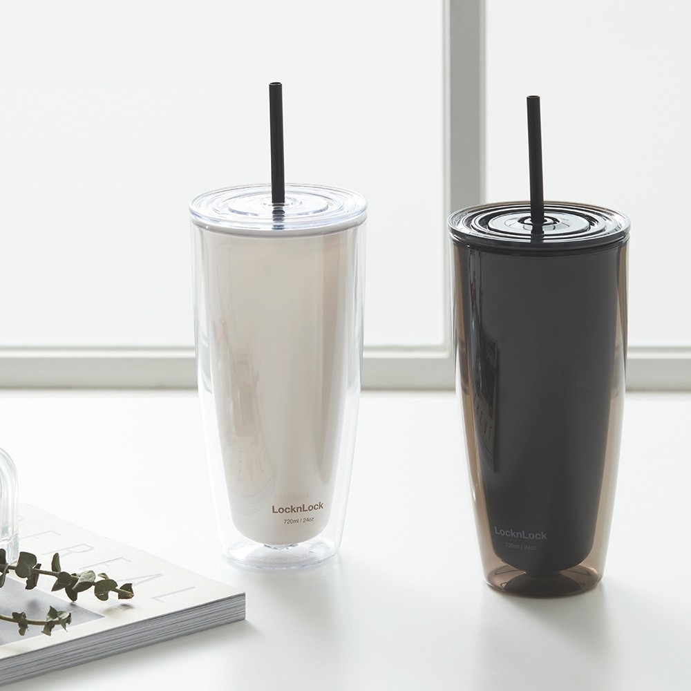 Ly nhựa 2 lớp LocknLock HAP507, HAP509 750ml - Hàng chính hãng, có ống hút,có nắp đậy - JoyMall