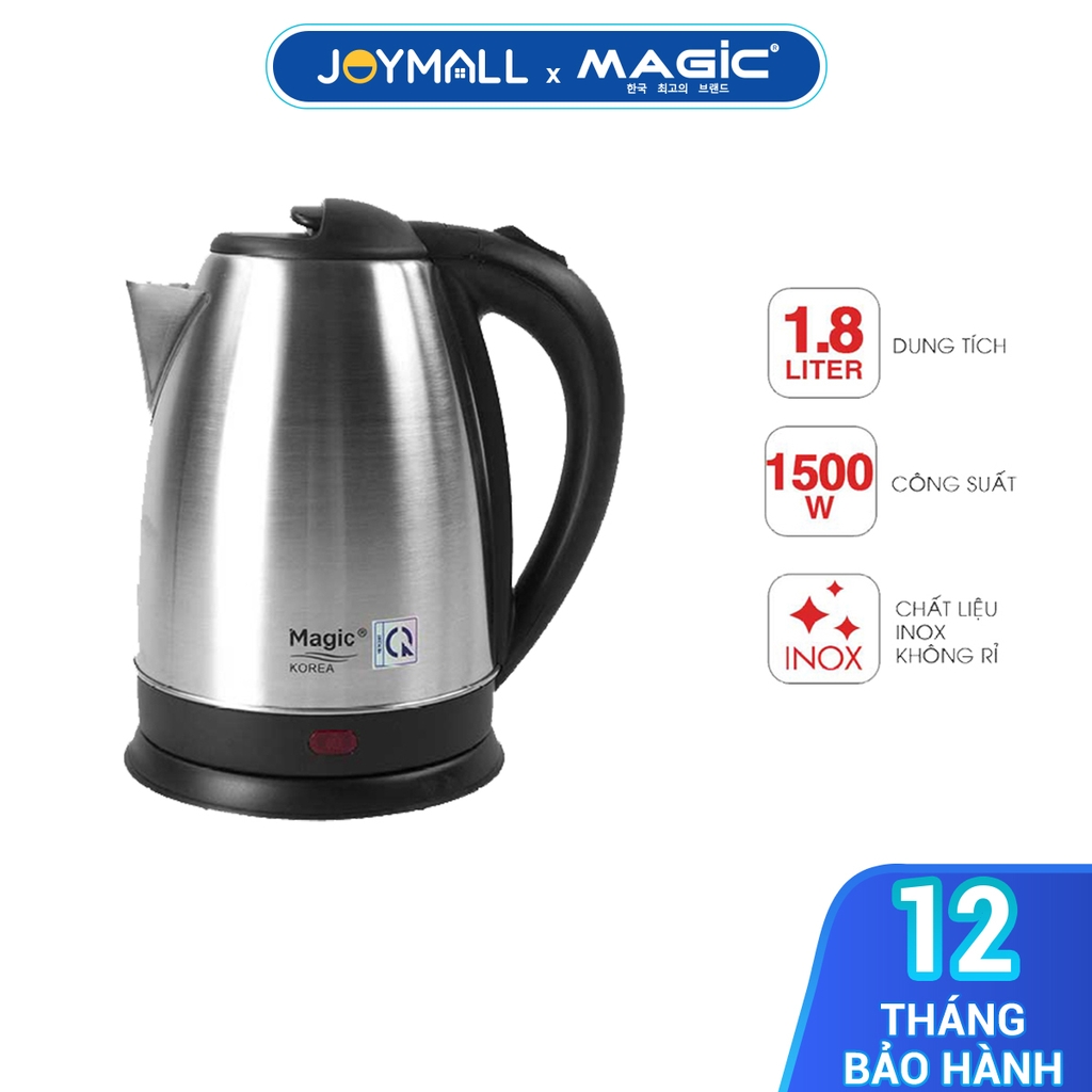 Ấm đun siêu tốc Magic Korea A-08 1.8L 1500W, Hàng Chính Hãng, Chất Liệu Inox 304, Tự Ngắt Khi Sôi - JoyMall
