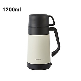 Bình giữ nhiệt Lock&Lock Easy Outdoor Vacuum Bottle LHC1484 1,2L và LHC1485 1,8L - Hàng chính hãng có quai xách, nắp dùng làm cốc nước - JoyMall - 1200ml - Trắng Ngà