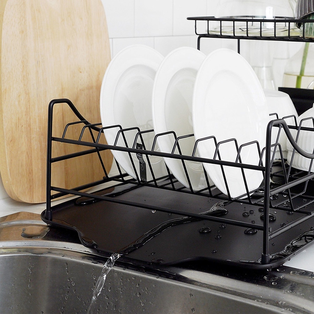 Kệ Chén Dĩa 2 Tầng Dish Rack Lock&Lock LDR206BLK - Chính Hãng, Dễ Lắp Đặt, Khay Thoát Nước Dễ Dàng Tháo Rời - JoyMall