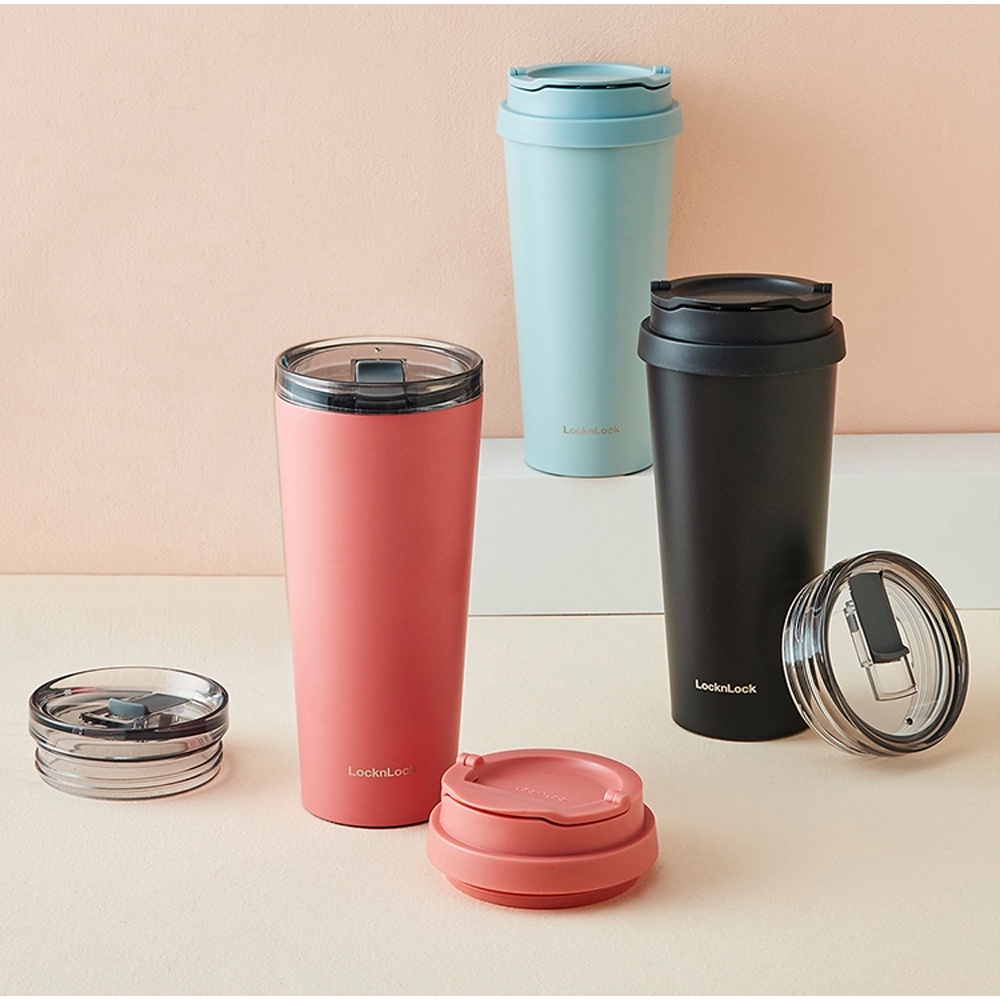 Ly giữ nhiệt LocknLock 540ml LHC4279 - Hàng chính hãng có 2 nắp tiện lợi, đế silicone - JoyMall