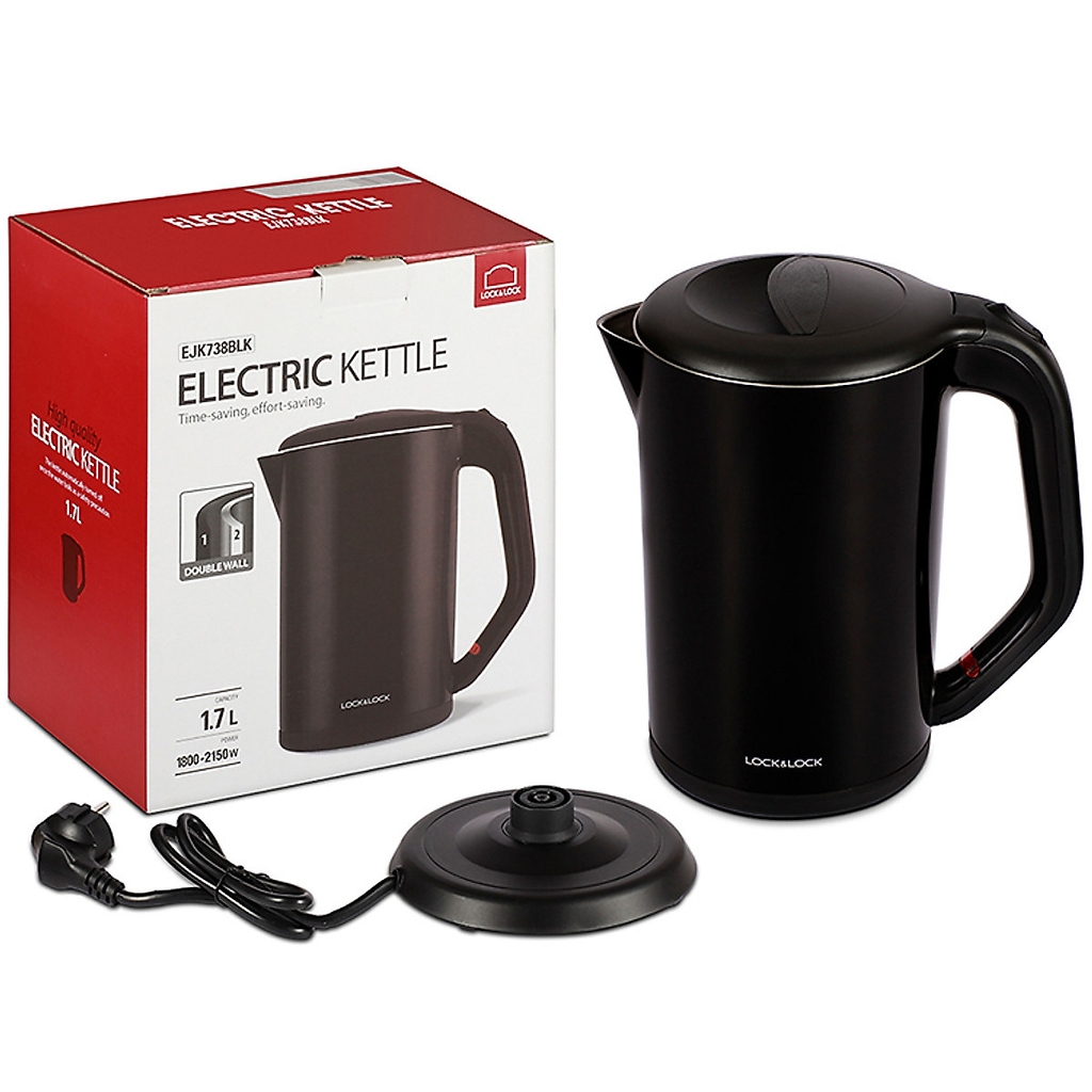 Ấm đun siêu tốc Lock&Lock 2 Lớp EJK738 1.7L - Hàng chính hãng, bảo hành 12 tháng, tự động ngắt khi sôi - JoyMall