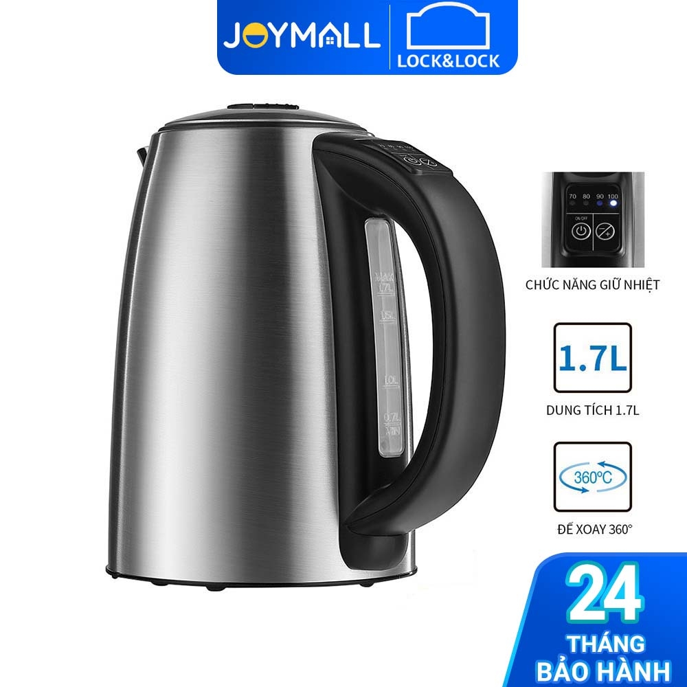 Bình Đun Siêu Tốc LocknLock EJK136SLV 1.7L , Hàng chính hãng ,  Lồng ấm đun bằng thép không gỉ 304 , Đế xoay 360 độ , Có chức năng giữ nhiệt - JoyMall