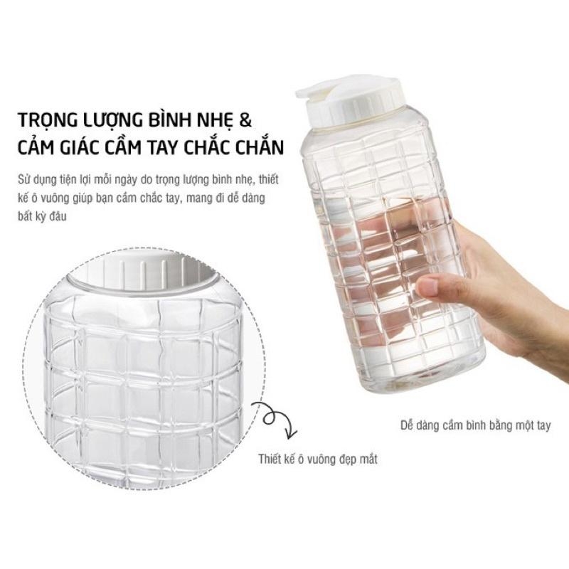 Bình nước nhựa LocknLock Jug 1L màu trắng HAP811WHT, Hàng chính hãng, độ bền cao, nút bật tiện lợi - JoyMall