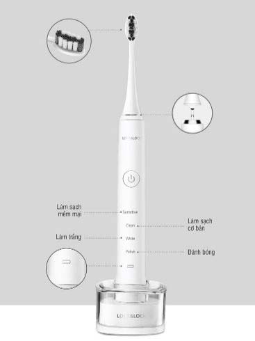 Bàn chải điện Lock&Lock ENR346 sạc không dây, chống nước, đèn led thông minh - Hàng chính hãng tặng 2 đầu chải - JoyMall