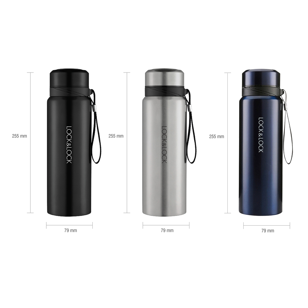 Bình giữ nhiệt Lock&Lock 800ml LHC6180 Vacuum Bottle - Hàng chính hãng, có khay lưới lọc trà, dây treo xách - JoyMall
