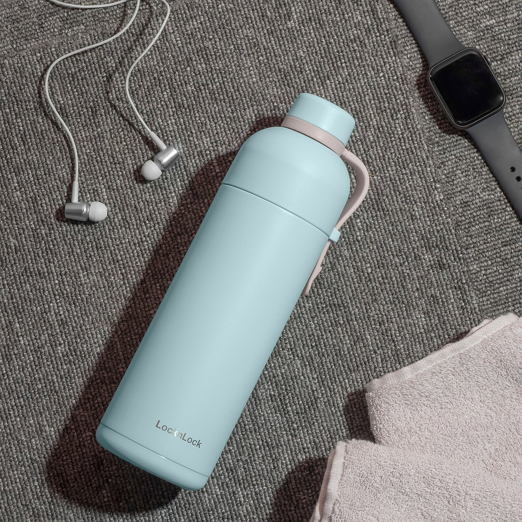 Bình giữ nhiệt LocknLock Belt Bottle LHC4267 490ml - Hàng chính hãng có quai xách, miệng rộng có thể cho đá - JoyMall