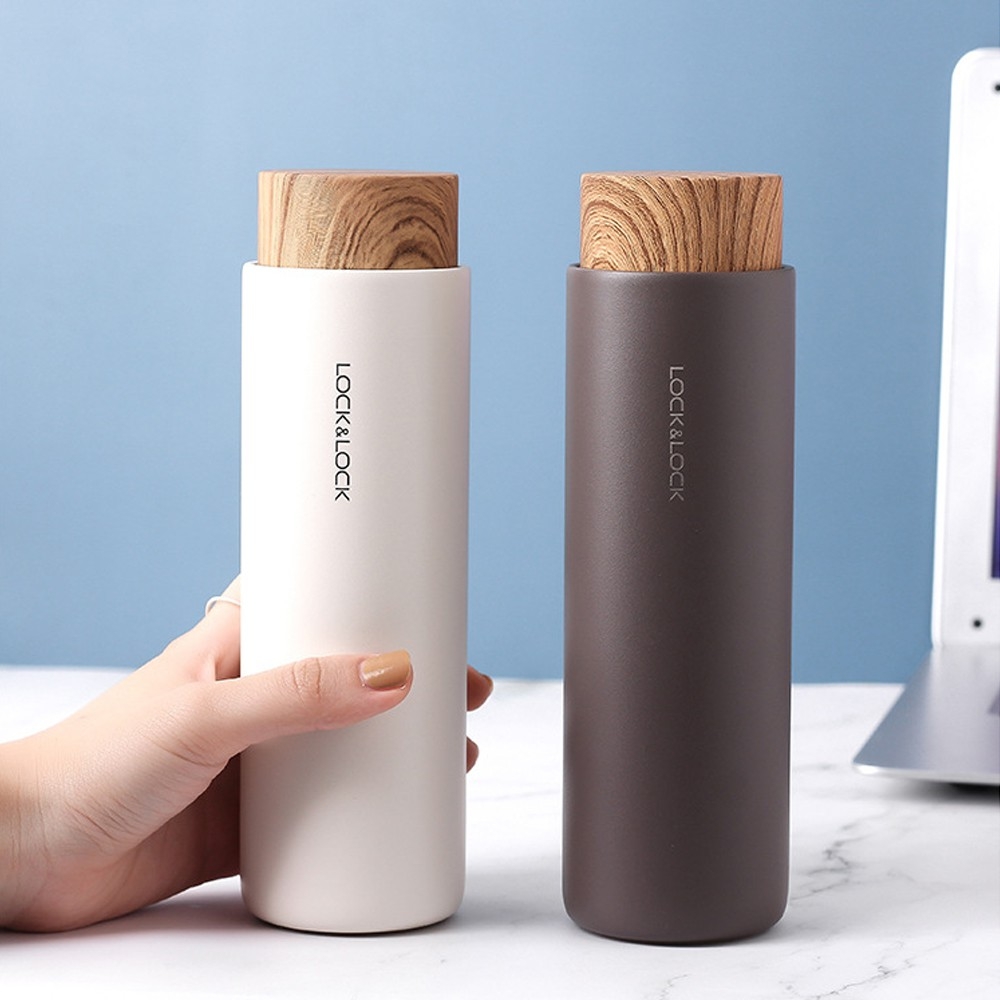 Bình giữ nhiệt Lock&Lock Flat LHC4227 400ml- Hàng chính hãng, nắp nhựa kiểu gỗ, ruột bằng thép không gỉ cao cấp- JoyMall