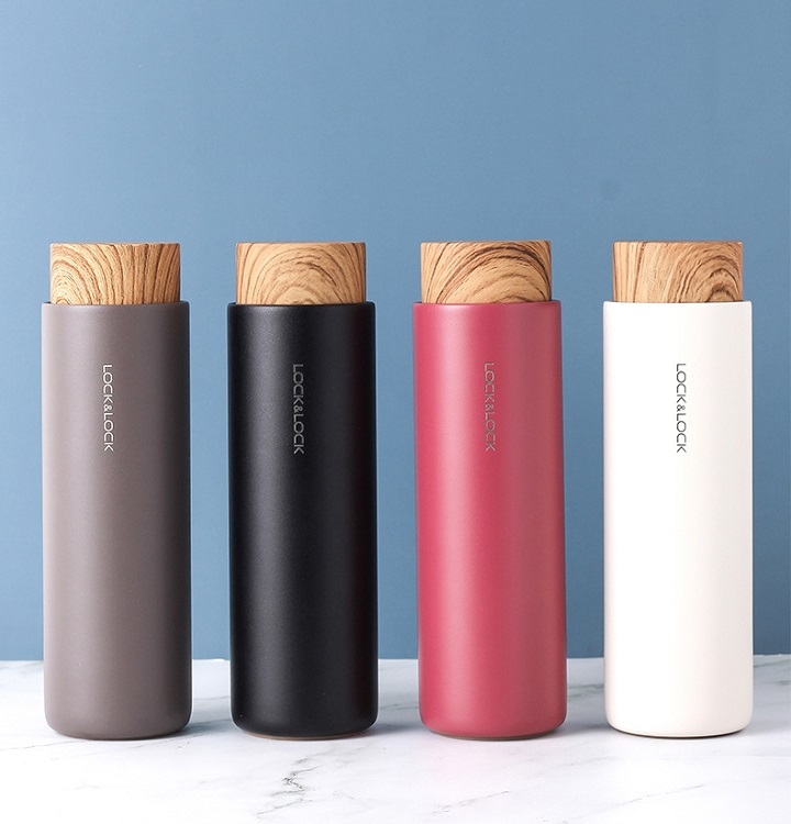 Bình giữ nhiệt Lock&Lock Flat LHC4227 400ml- Hàng chính hãng, nắp nhựa kiểu gỗ, ruột bằng thép không gỉ cao cấp- JoyMall