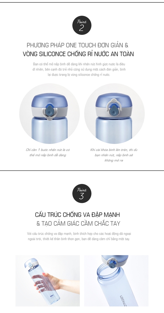 Bình Nước Nhựa Tritan Lock&Lock One Touch ABF645 (550ml) - Hàng Chính Hãng, Chất Liệu An Toàn, BPA Free, Mở Nắp Dễ Dàng Chỉ Bằng Cách Nhấn Nút Bình