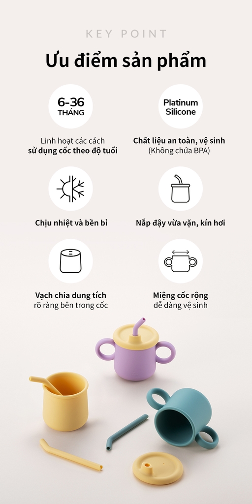 Bộ ly cốc cho bé Lock&Lock 200ml Little Luv Silicone Straw Cup LBB015S7 - Hàng chính hãng có quai cầm và ống hút - JoyMall