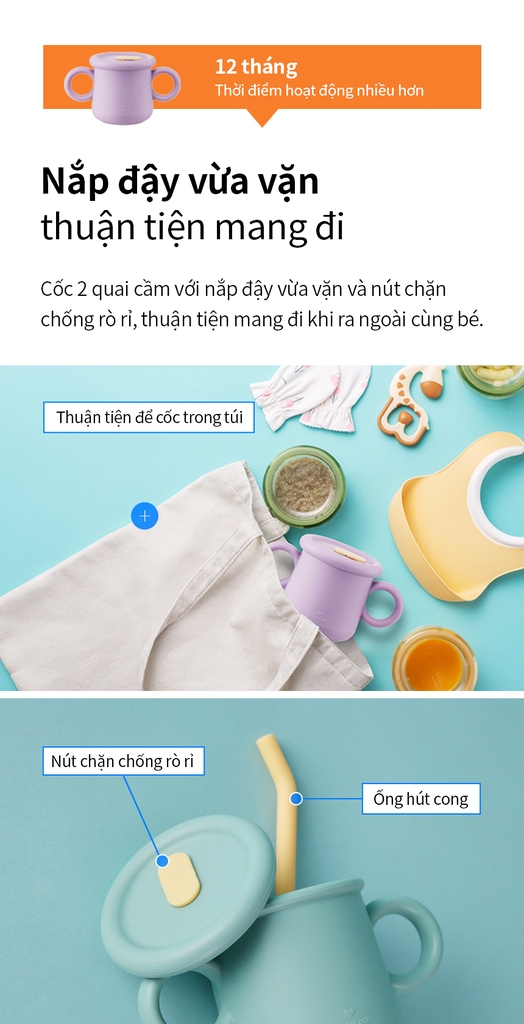 Bộ ly cốc cho bé Lock&Lock 200ml Little Luv Silicone Straw Cup LBB015S7 - Hàng chính hãng có quai cầm và ống hút - JoyMall