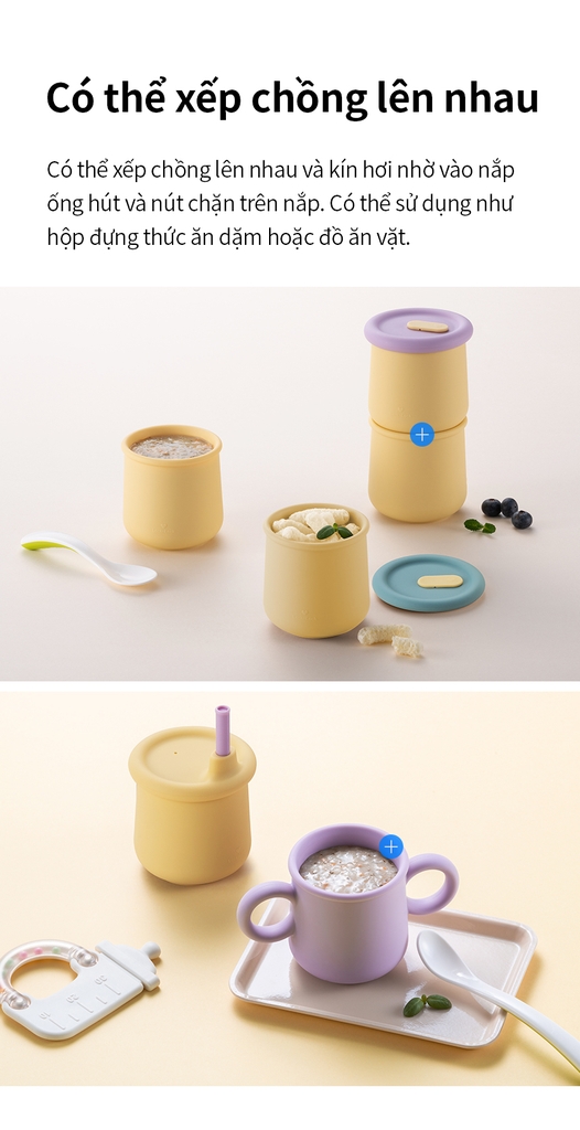 Bộ ly cốc cho bé Lock&Lock 200ml Little Luv Silicone Straw Cup LBB015S7 - Hàng chính hãng có quai cầm và ống hút - JoyMall