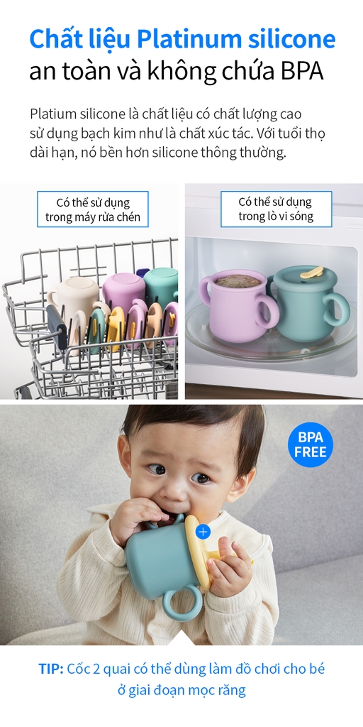 Bộ ly cốc cho bé Lock&Lock 200ml Little Luv Silicone Straw Cup LBB015S7 - Hàng chính hãng có quai cầm và ống hút - JoyMall