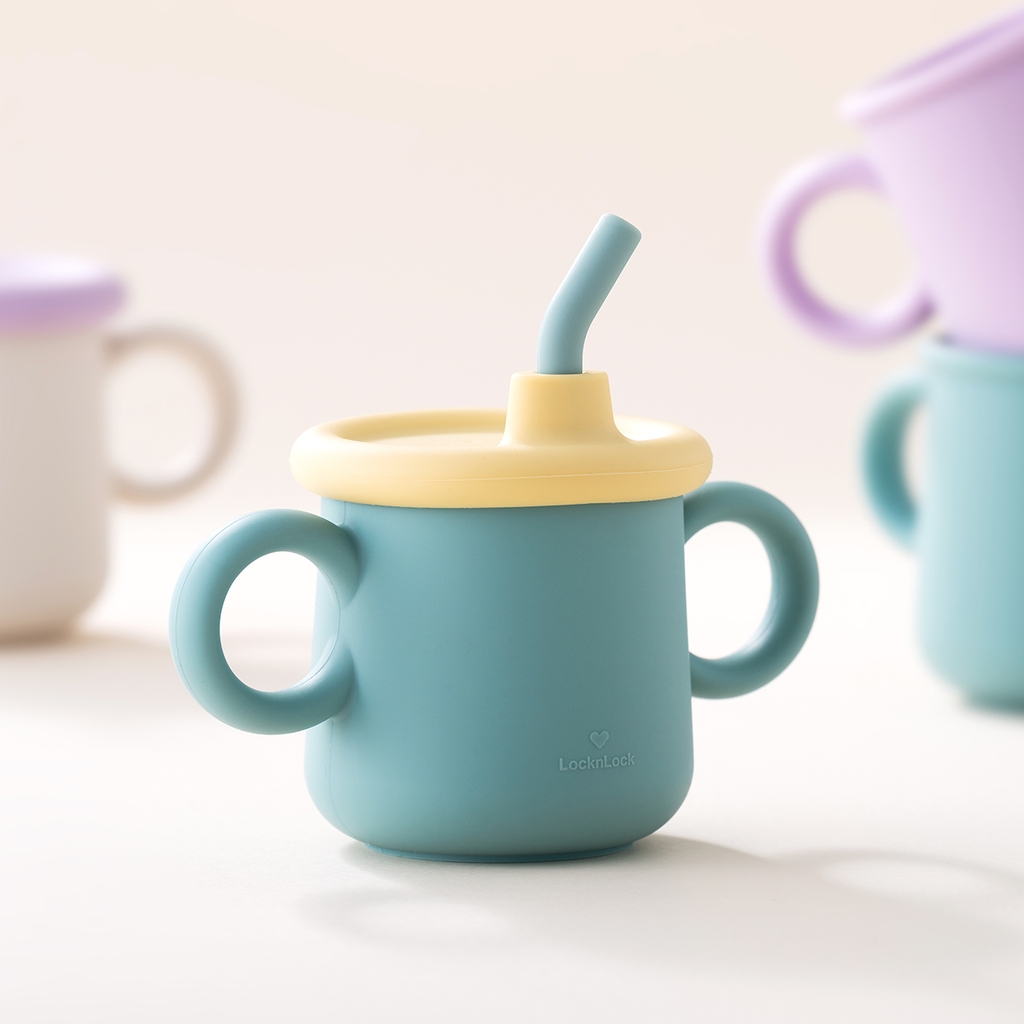 Bộ ly cốc cho bé Lock&Lock 200ml Little Luv Silicone Straw Cup LBB015S7 - Hàng chính hãng có quai cầm và ống hút - JoyMall