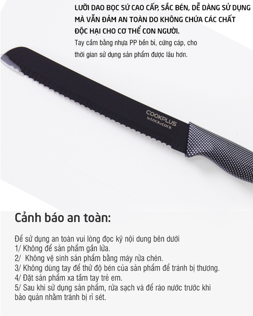 Bộ dao nhà bếp 5 món Lock&Lock COOKPLUS CKK101S5BLK - Hàng chính hãng lưỡi dao bọc sứ, có hộp sang trọng - JoyMall