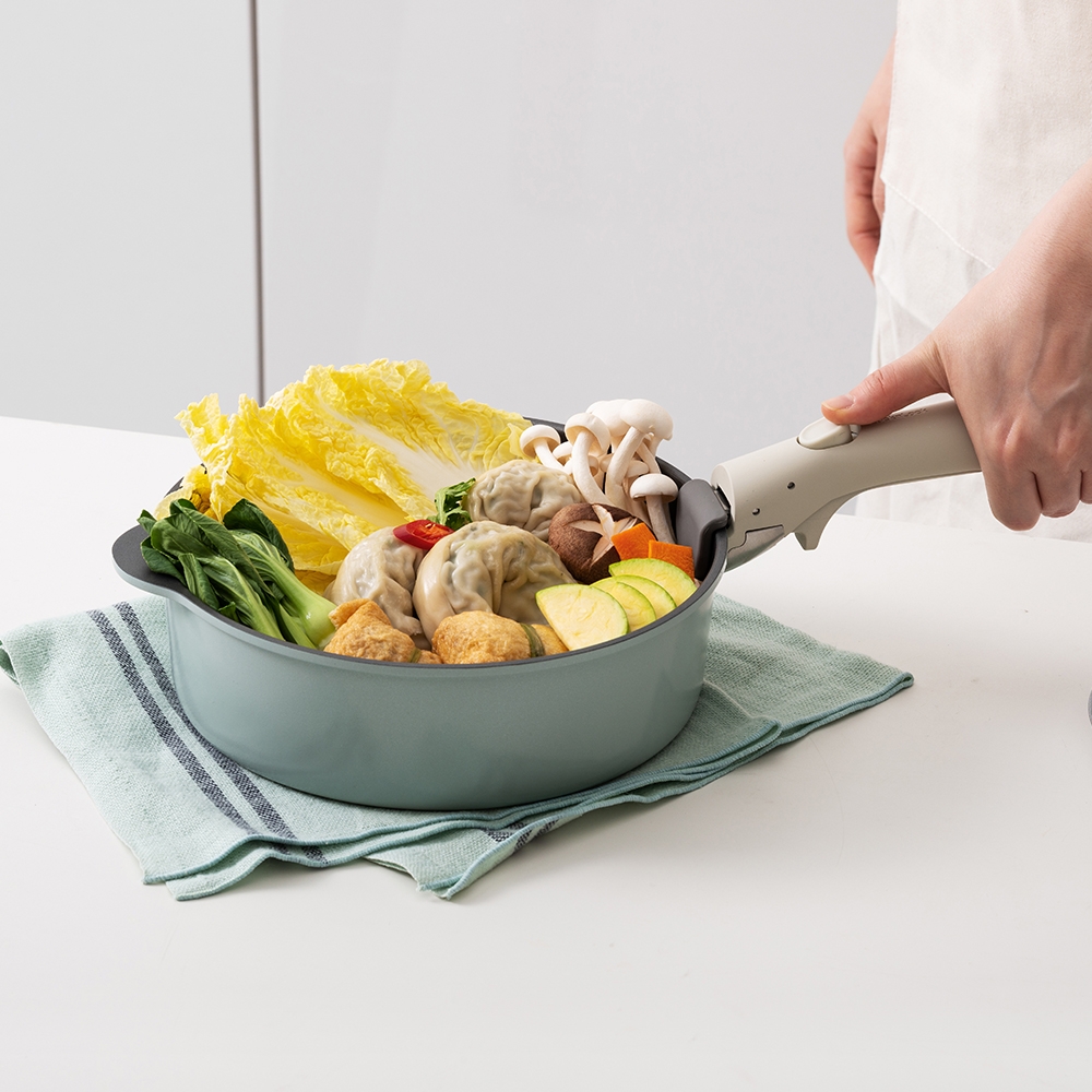 Bộ nồi chảo chống dính Suit LocknLock Detachable SDE1181IHS01, Hàng chính hãng, Tay cầm có thể tháo lắp, Phủ sứ -JoyMall