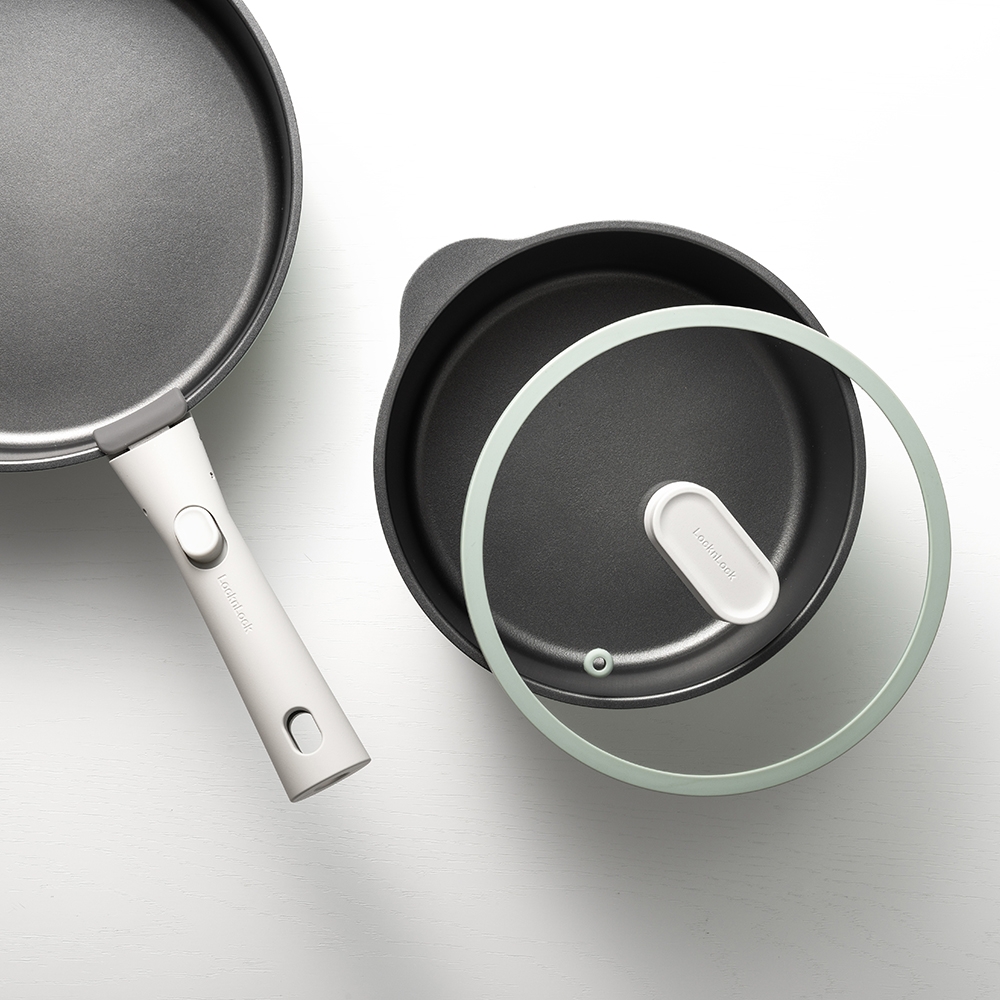 Bộ nồi chảo chống dính Suit LocknLock Detachable SDE1181IHS01, Hàng chính hãng, Tay cầm có thể tháo lắp, Phủ sứ -JoyMall