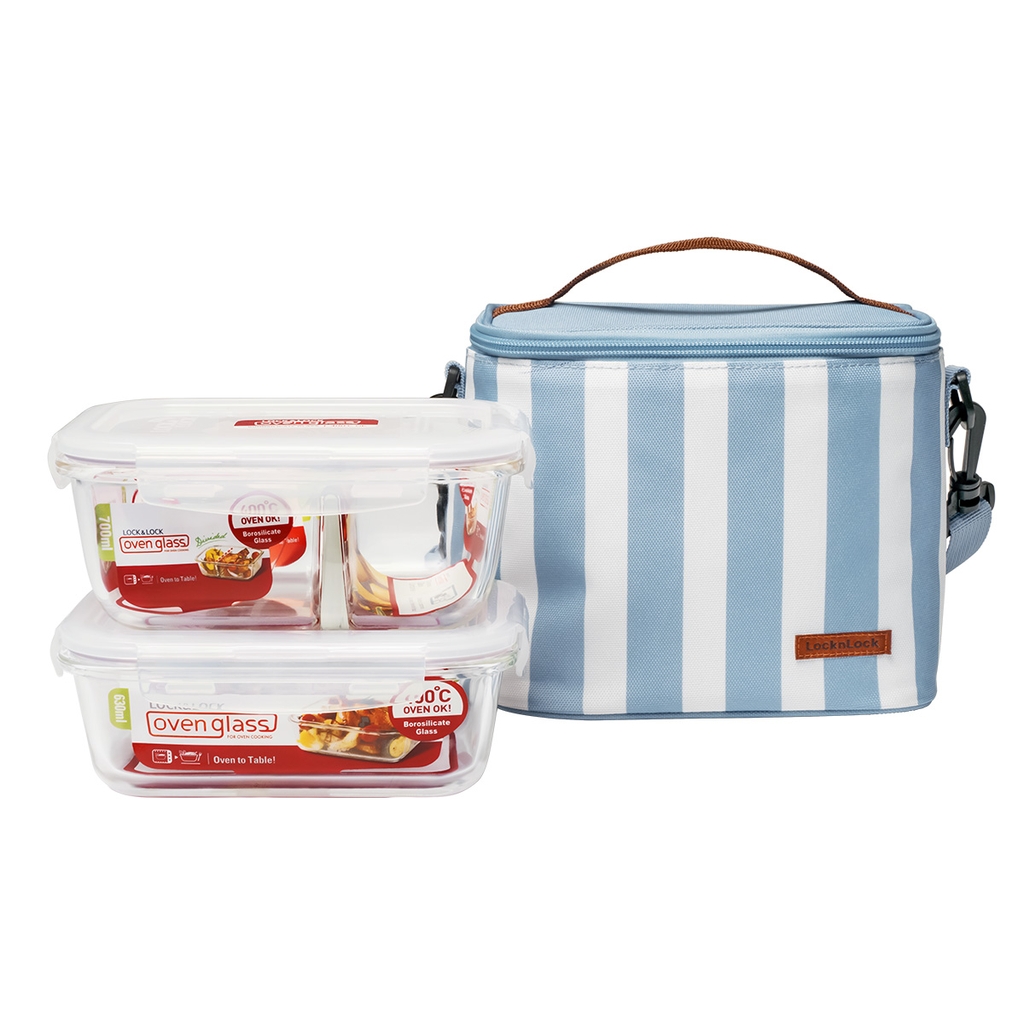 Bộ túi hộp cơm LocknLock thủy tinh LLG428S2 - Hàng chính hãng, dùng được lò vi sóng, máy rửa chén, tủ lạnh - JoyMall