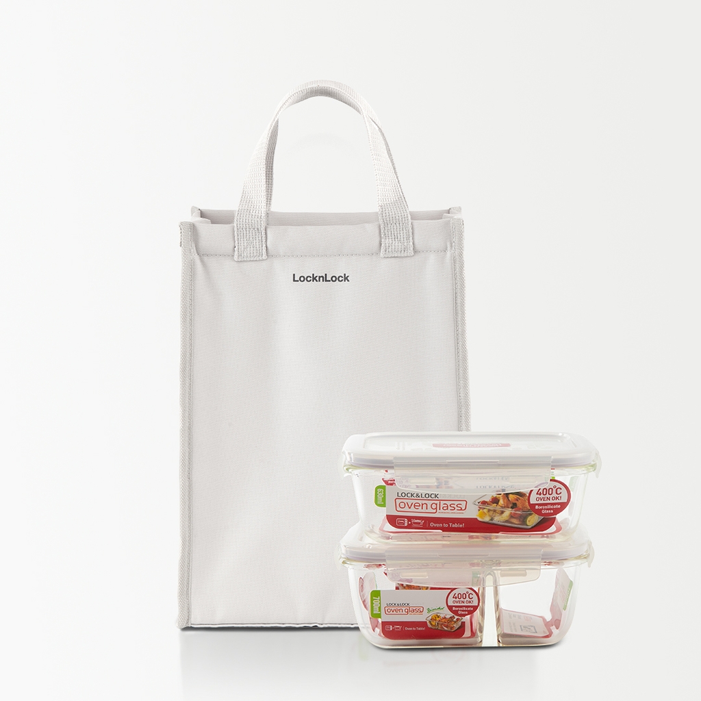 Bộ túi hộp cơm thủy tinh Lock&Lock LLG429DS2, LLG428S2 - Hàng Chính Hãng, Dùng Được Lò Vi Sóng, Túi Đựng Nhiều - JoyMall