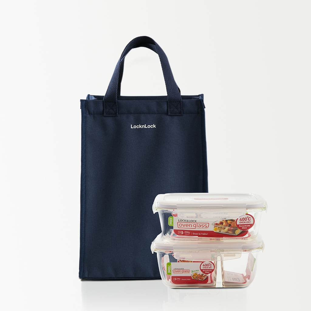 Bộ túi hộp cơm thủy tinh Lock&Lock LLG429DS2, LLG428S2 - Hàng Chính Hãng, Dùng Được Lò Vi Sóng, Túi Đựng Nhiều - JoyMall