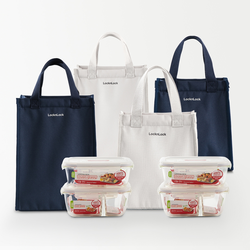 Bộ túi hộp cơm thủy tinh Lock&Lock LLG429DS2, LLG428S2 - Hàng Chính Hãng, Dùng Được Lò Vi Sóng, Túi Đựng Nhiều - JoyMall