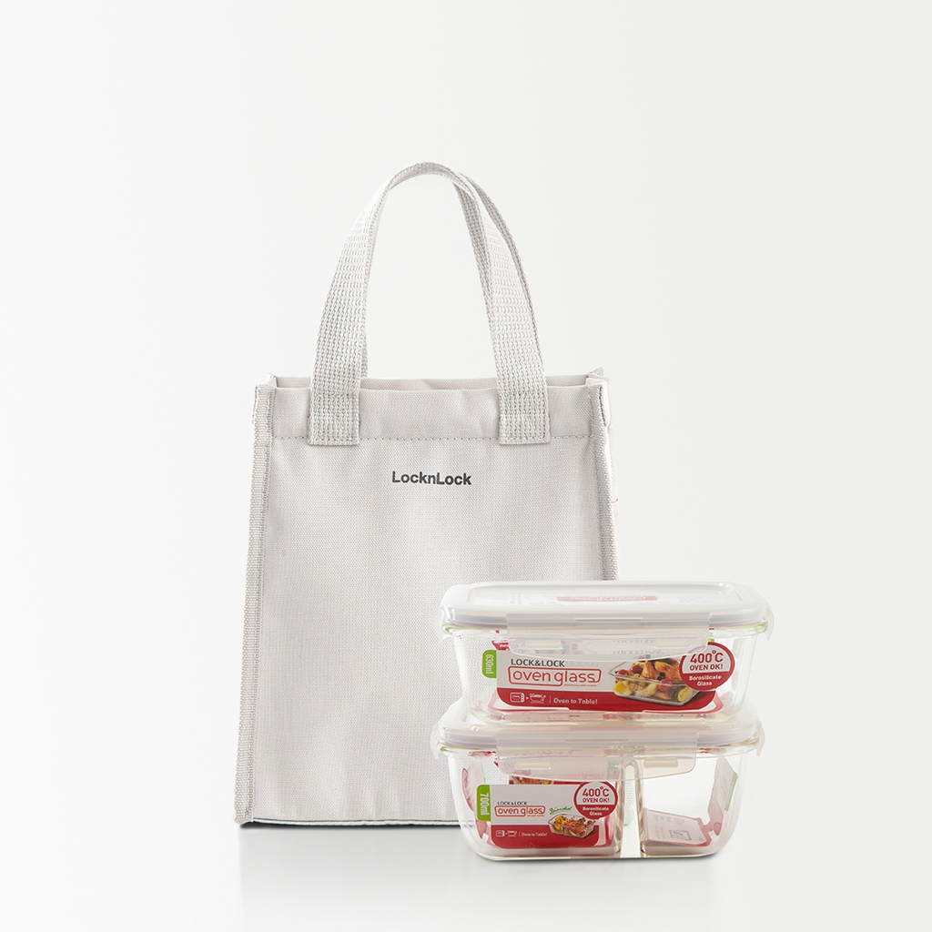 Bộ túi hộp cơm thủy tinh Lock&Lock LLG429DS2, LLG428S2 - Hàng Chính Hãng, Dùng Được Lò Vi Sóng, Túi Đựng Nhiều - JoyMall