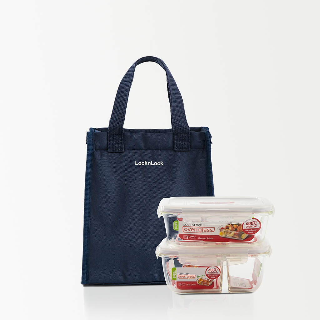 Bộ túi hộp cơm thủy tinh Lock&Lock LLG429DS2, LLG428S2 - Hàng Chính Hãng, Dùng Được Lò Vi Sóng, Túi Đựng Nhiều - JoyMall