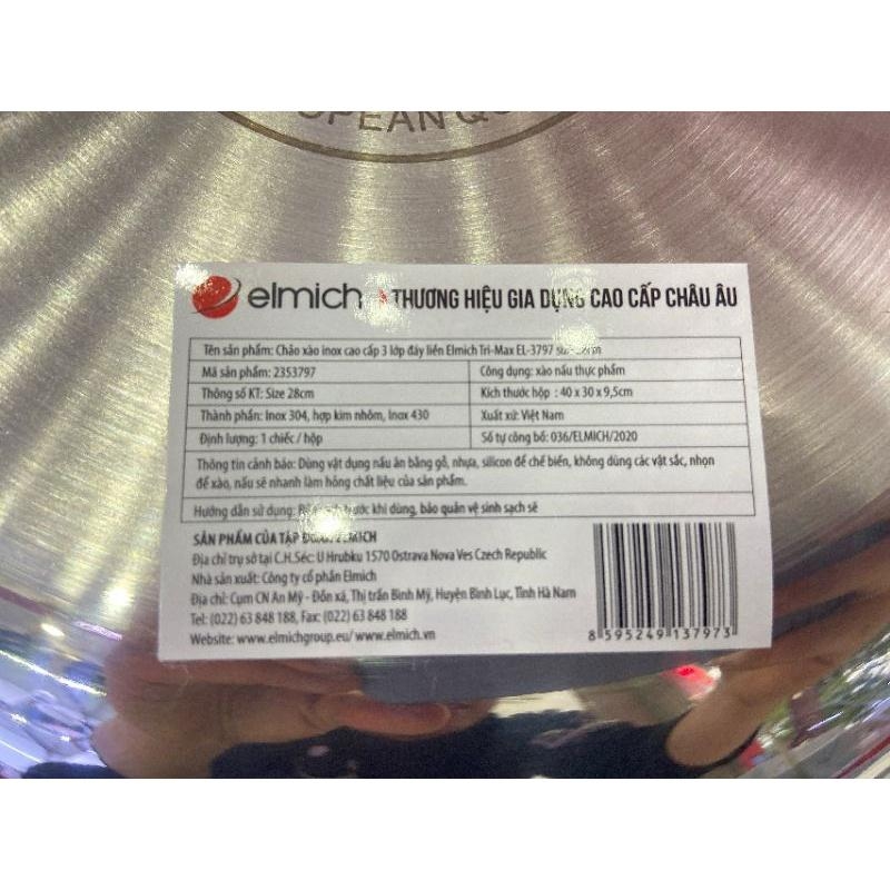 Chảo xào inox cao cấp 3 lớp đáy liền Elmich Trimax EL-3797, Hàng chính hãng, 28cm, Dùng cho mọi loại bếp - JoyMall