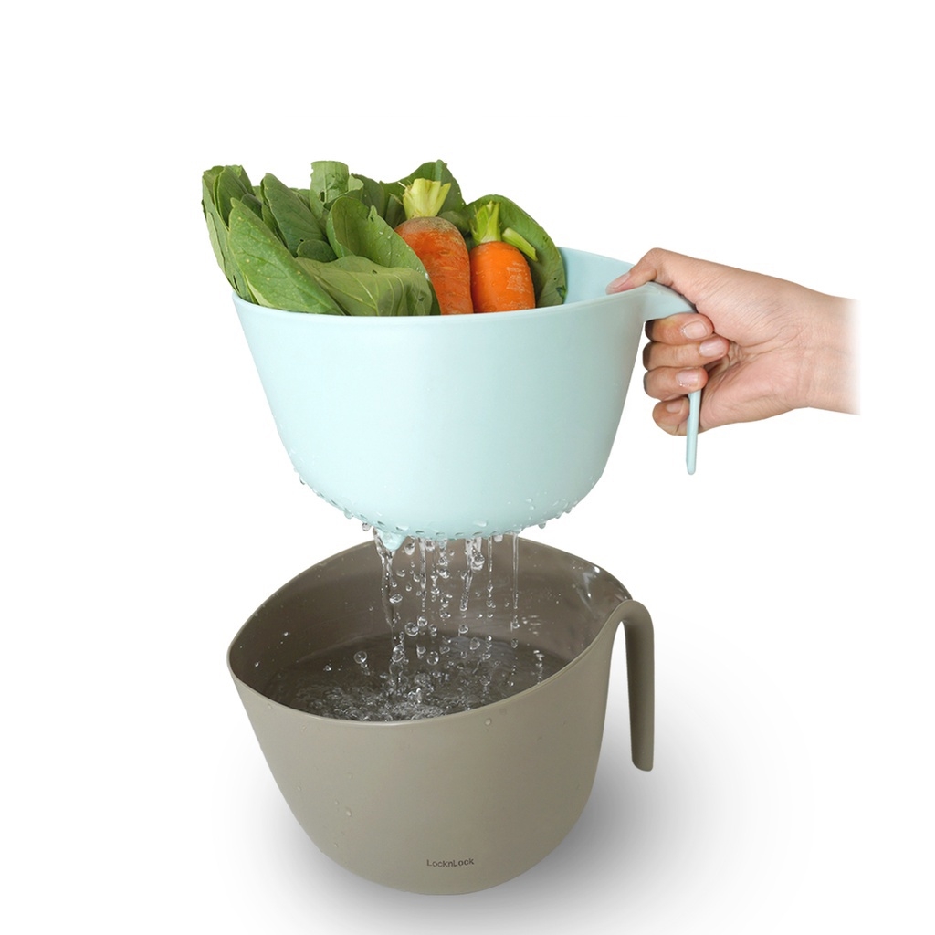 Rổ kèm thau Lock&Lock Mixing Bowl with Colander CKB014GRY - Hàng chính hãng, rổ đựng có rãnh để ráo nước - JoyMall