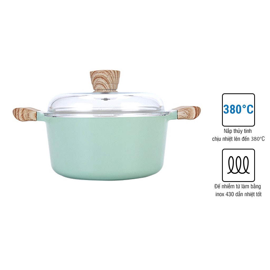 Nồi nhôm chống dính nắp thủy tinh Lock&Lock màu Mint CCA201(20cm),CCA202( 24cm),CCA203(26cm) - hàng chính hãng- JoyaMall