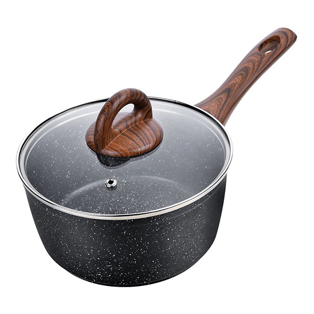 Chảo Nhôm Sâu Lòng Chống Dính Lock&Lock Baum Marble Nắp Thủy Tinh LBU1181 18cm - Dùng bếp từ - Hàng Chính Hãng - JoyMall