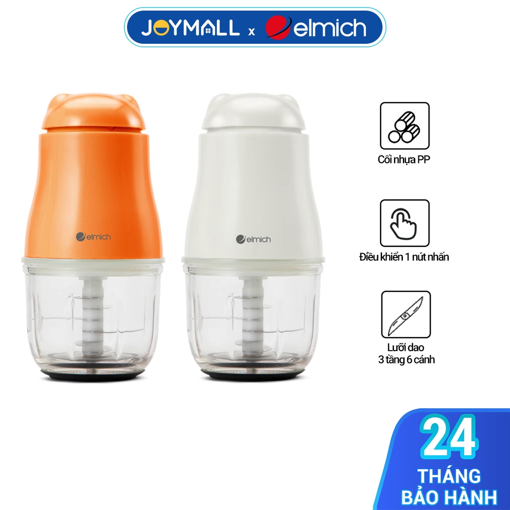 Máy xay thực phẩm cho bé Elmich CHE-8665WH, Hàng chính hãng, lưỡi dao 3 tầng 6 cánh, cối thủy tinh - JoyMall