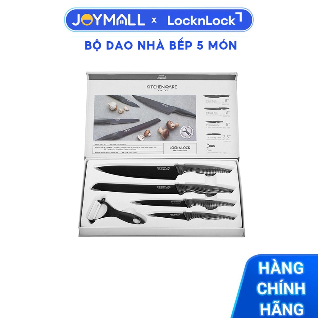 Bộ dao nhà bếp 5 món Lock&Lock COOKPLUS CKK101S5BLK - Hàng chính hãng lưỡi dao bọc sứ, có hộp sang trọng - JoyMall