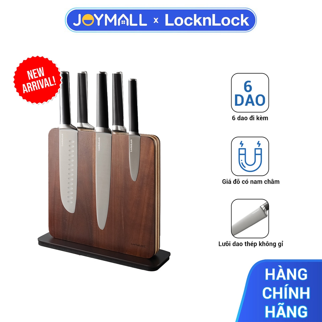CKK804 - Bộ dao 7 món LocknLock gồm 6 dao, 1 khối đỡ dao nam châm bằng gỗ - Màu nâu-CN-2-STS-Color box-Single