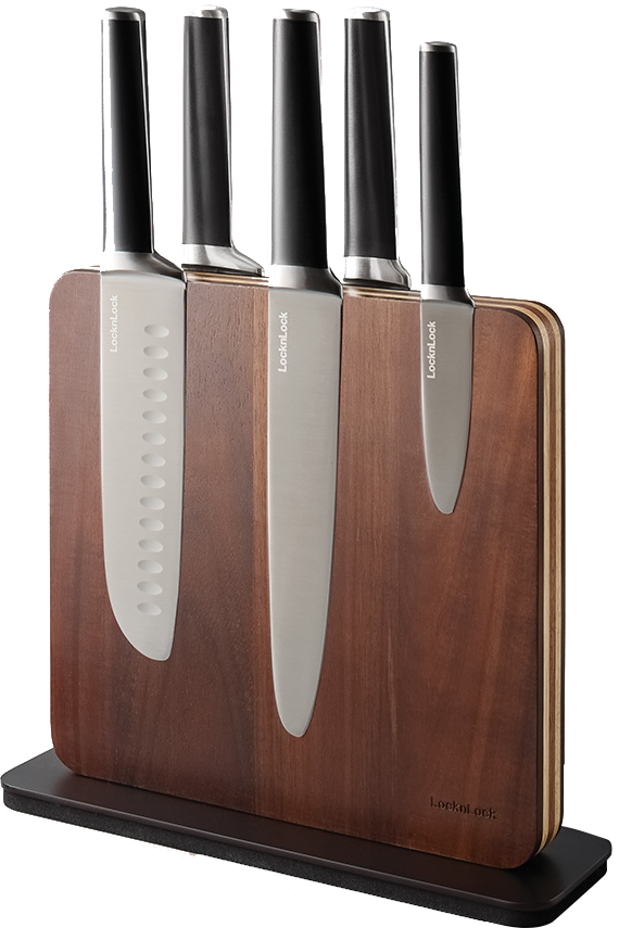 CKK804 - Bộ dao 7 món LocknLock gồm 6 dao, 1 khối đỡ dao nam châm bằng gỗ - Màu nâu-CN-2-STS-Color box-Single