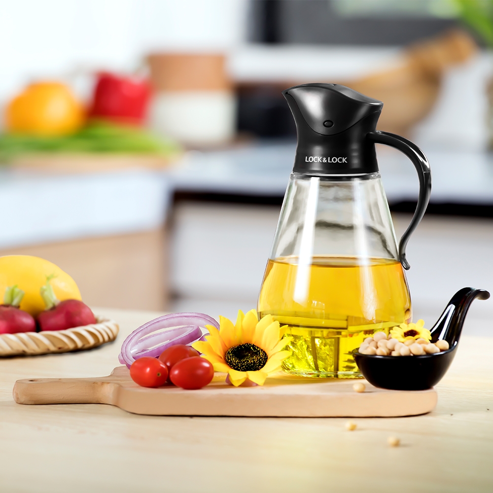 Bình Lock&Lock đựng dầu ăn bằng thủy tinh CKO101 550ml - Hàng chính hãng, nắp tự động - JoyMall