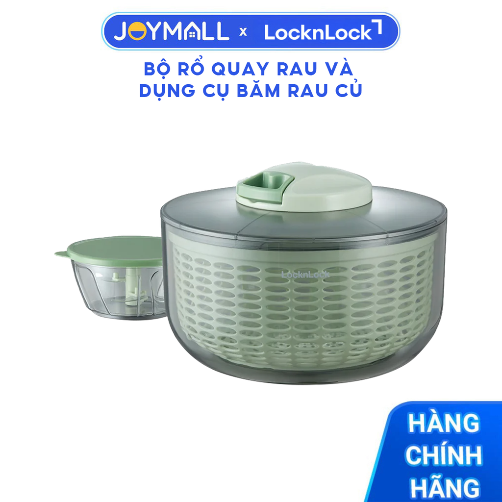 Bộ Rổ Quay Rau Và Dụng Cụ Băm Rau Củ Quả Đa Năng LocknLock CKS319GRN CKS320GRN, Hàng chính hãng, lưỡi dao Inox - JoyMall