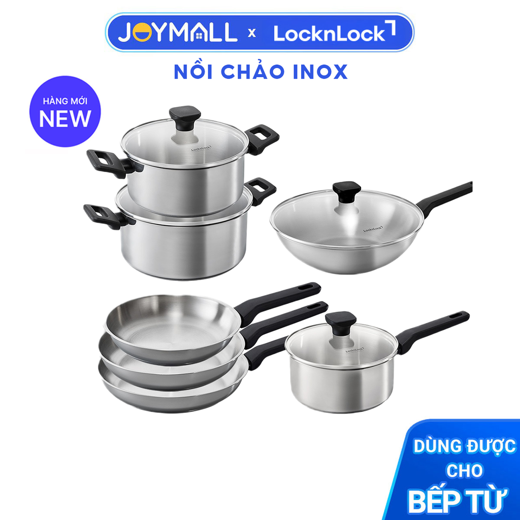 Nồi Chảo Inox LocknLock Daily STS PPW Thép Không Gỉ 304, Kèm Nắp Kính, Hàng Chính Hãng - JoyMall
