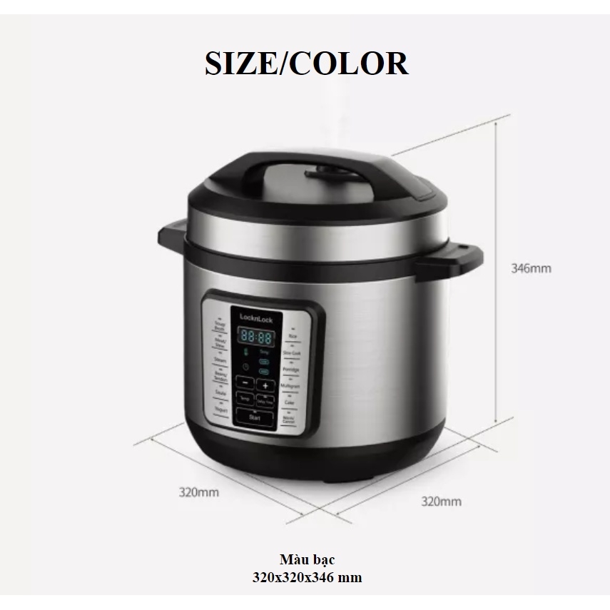 Nồi áp suất điện tử LocknLock EJP666SLV 6 lít - Hàng chính hãng, 11 chế độ cài sẵn, hẹn giờ nấu, giữ ấm - JoyMall