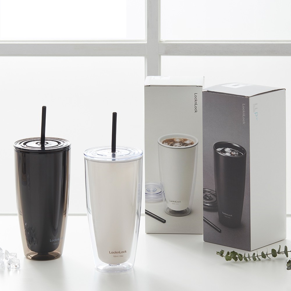 Ly nhựa 2 lớp LocknLock HAP507, HAP509 750ml - Hàng chính hãng, có ống hút,có nắp đậy - JoyMall