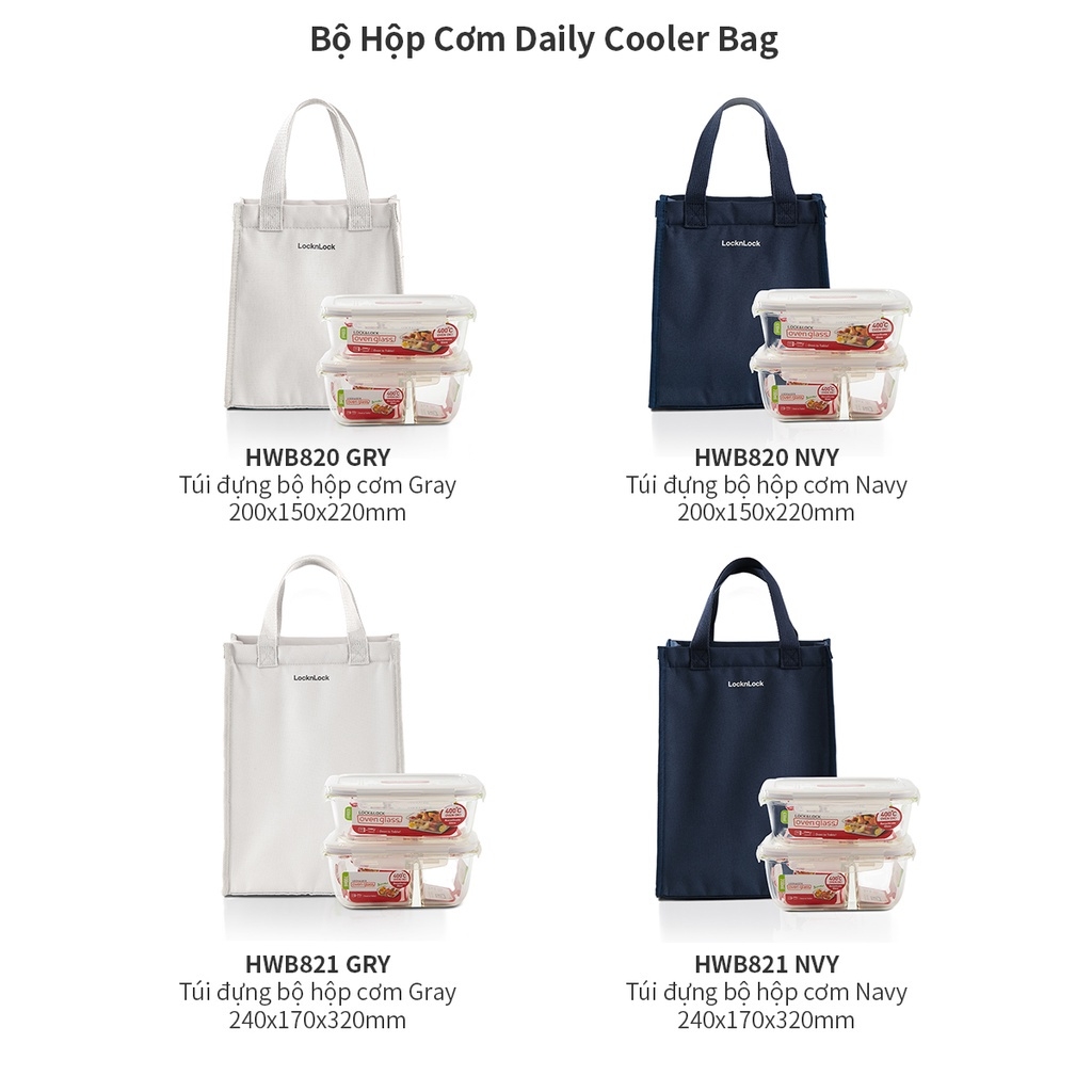 Bộ túi hộp cơm thủy tinh Lock&Lock LLG429DS2, LLG428S2 - Hàng Chính Hãng, Dùng Được Lò Vi Sóng, Túi Đựng Nhiều - JoyMall