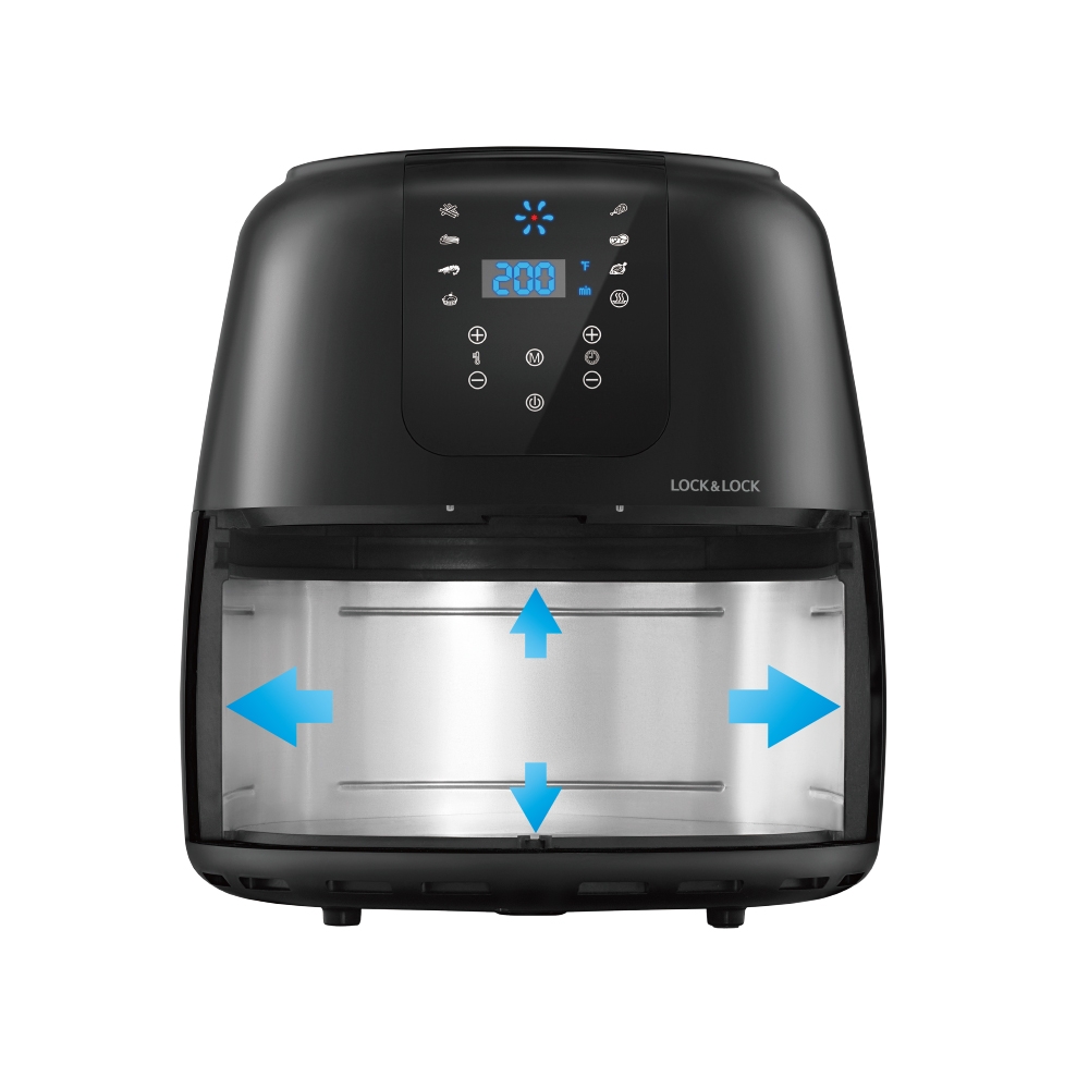 Nồi chiên không dầu Lock&Lock 7.2L EJF296BLK - Hàng chính hãng, chiên được nguyên con gà, tặng kèm chảo nướng - JoyMall