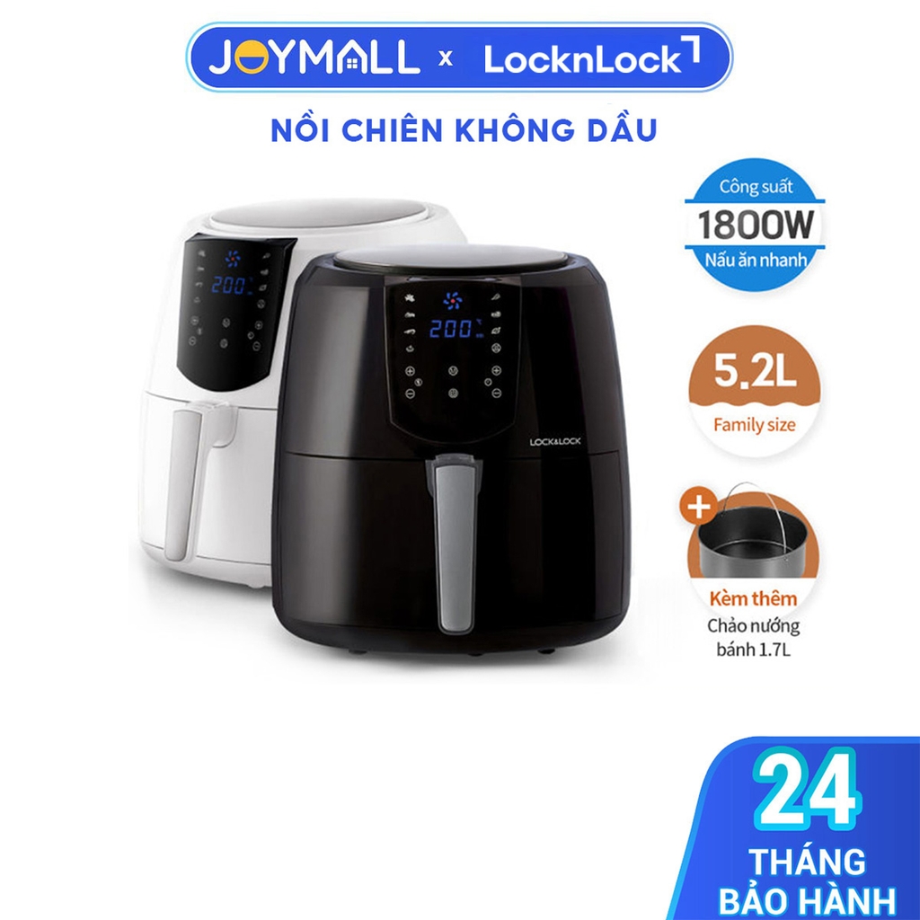 Nồi chiên không dầu Lock&Lock điện tử EJF357 5.2 Lít - Hàng chính hãng, tặng kèm chảo nướng 1,7L - JoyMall