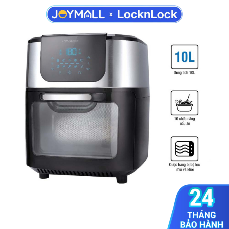 Lò nướng không khí Lock&Lock EJF691 10 lít - Hàng chính hãng, dùng cảm ứng, 10 chức năng nấu, kèm 5 phụ kiện - JoyMall
