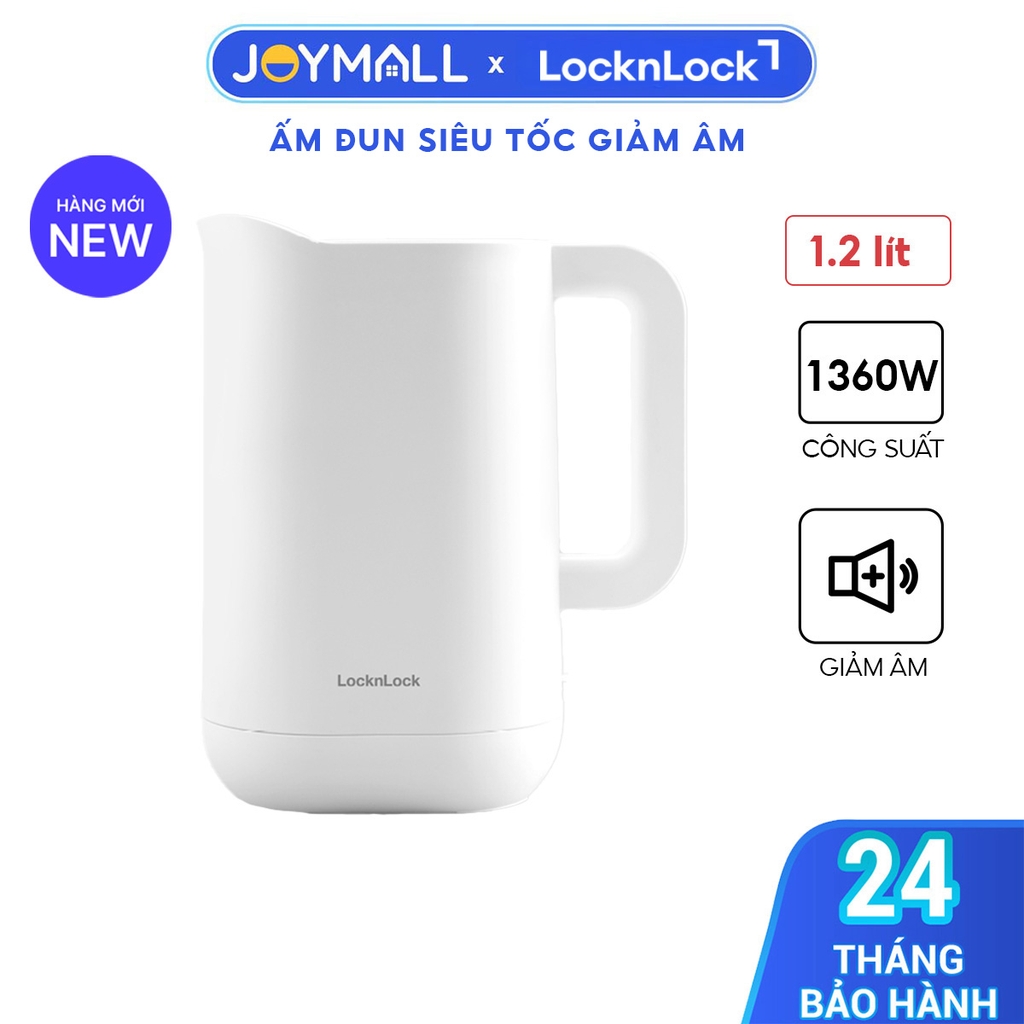 Ấm Đun Siêu Tốc Giảm Âm LocknLock Silent Electric Kettle 1.2L EJK216WHT, Hàng Chính Hãng - JoyMall