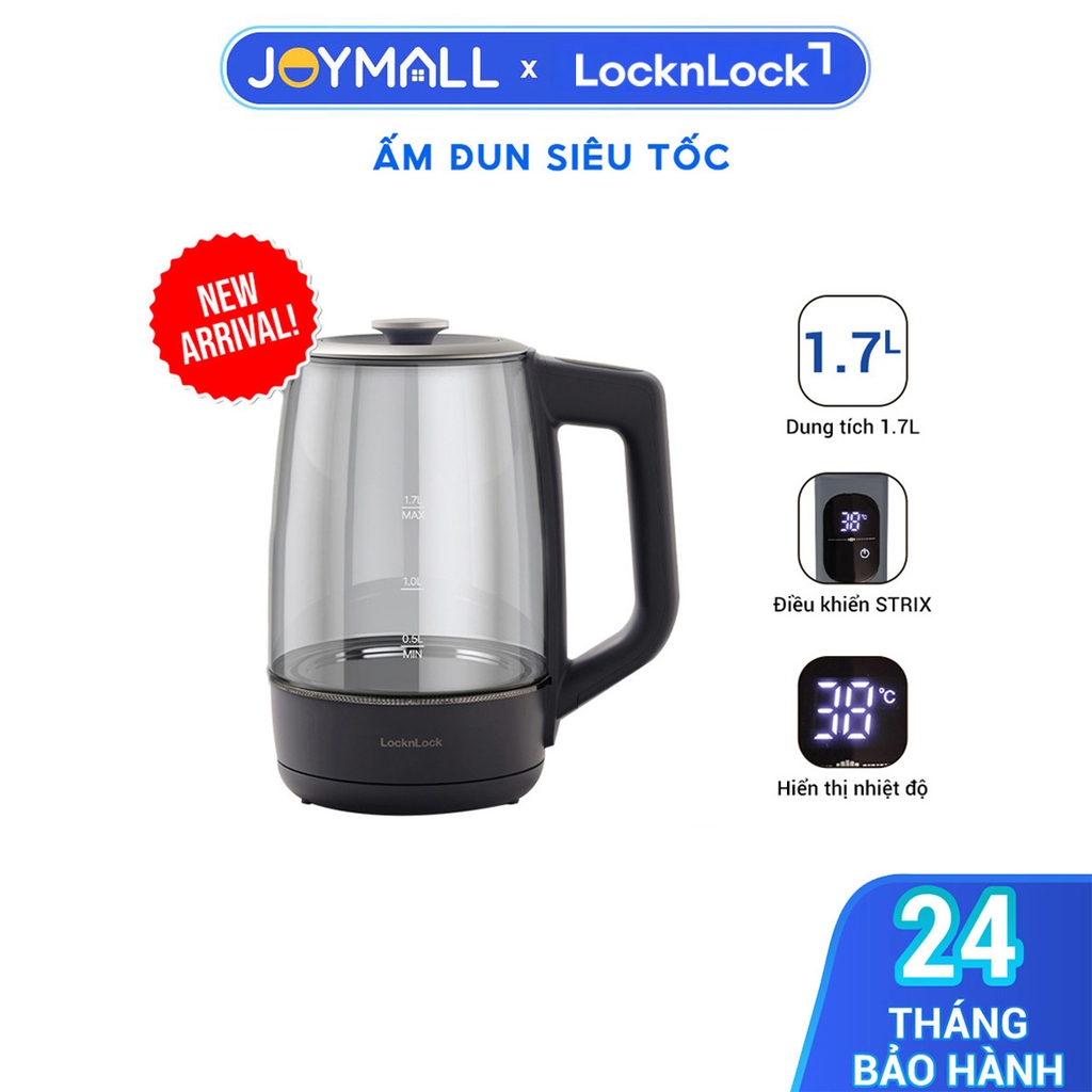 Ấm Đun Siêu Tốc Locknlock Smart Glow Glass Electric Kettle EJK276GRY 1.7L, Hàng Chính Hãng, 5 Mức Nhiệt - JoyMall