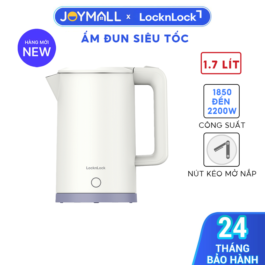 Ấm Đun Siêu Tốc LocknLock EJK728IVY 1.7L 1850-2200W, Hàng Chính Hãng, Nút Kéo Mở Nắp - JoyMall