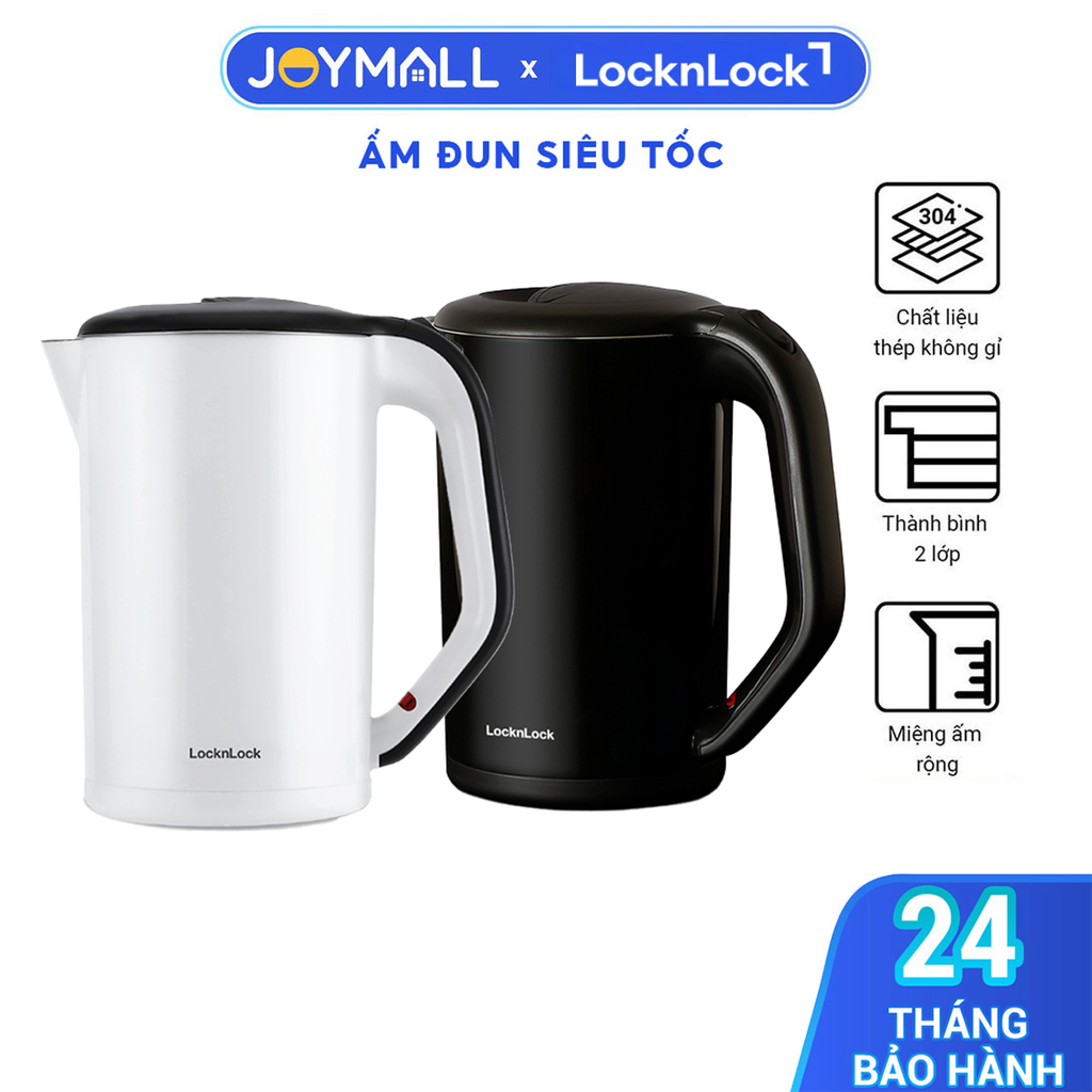 Ấm đun siêu tốc Lock&Lock 2 Lớp EJK738 1.7L - Hàng chính hãng, bảo hành 12 tháng, tự động ngắt khi sôi - JoyMall
