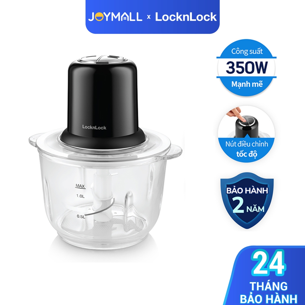 Máy xay thịt LocknLock EJM116BLK 2L - Hàng chính hãng, 4 lưỡi dao, cối thủy tinh cao cấp, 2 cấp độ xay - JoyMall